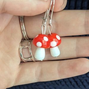 Glass bead mushroom earrings